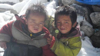 Kinder der Yak-Hirten auf dem Weg nach Lhonak (4.792 m)